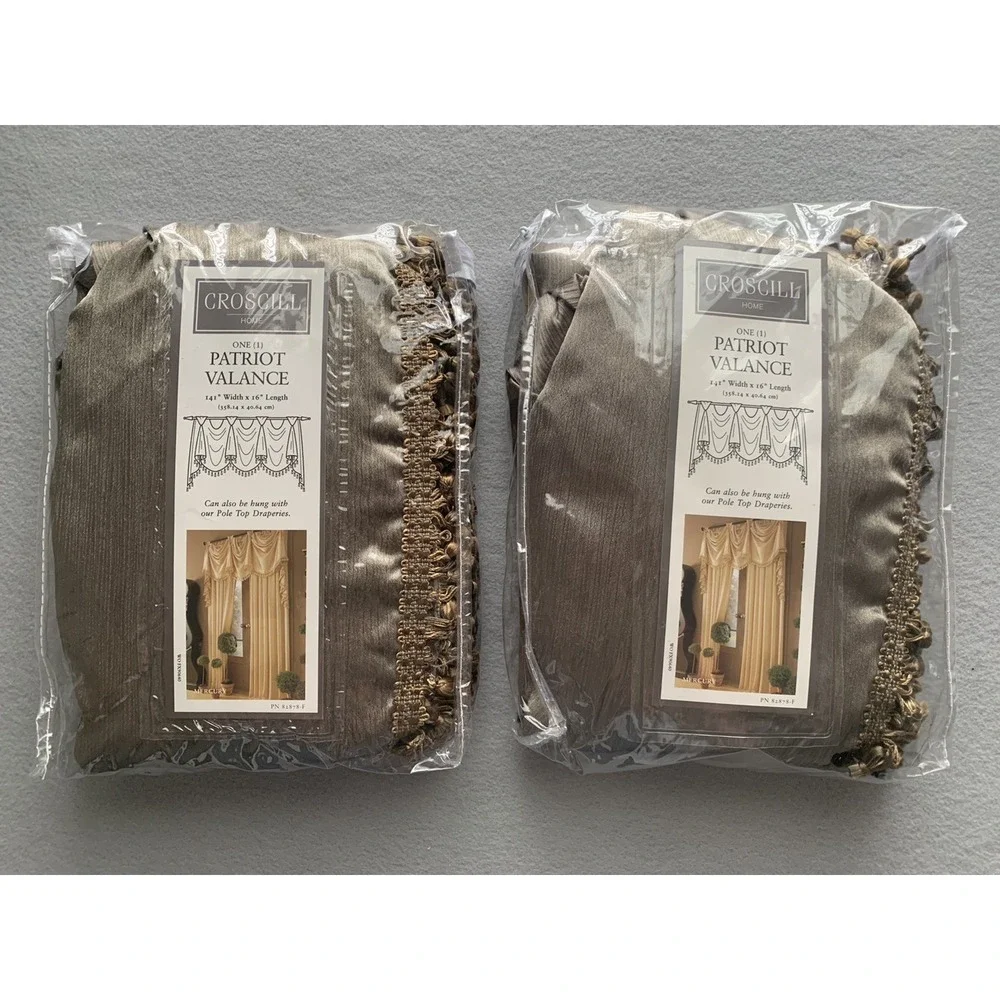 VTG Croscill Patriot Valances Sage Green Gold Tassels Mercury Style Classic PAIR